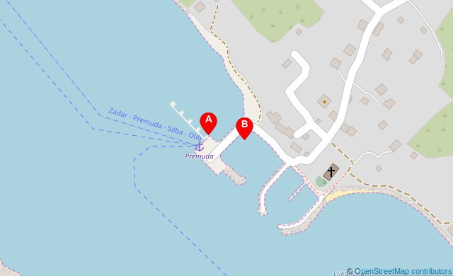 Island of Premuda ferry port map